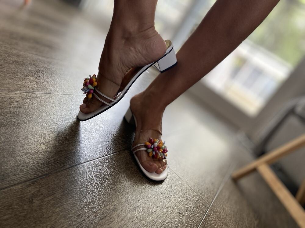 AZUREE CANNES sandals MACARO MULTI SLIDE DRESSY MULE WITH LOW HEEL 8